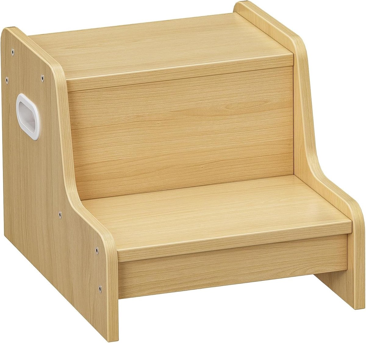Multifunctionele Kinder Trap met 2 Treden, Antislip Mat en Handvat voor Badkamer, Keuken en Kinderkamer in Natuurlijke Kleuren