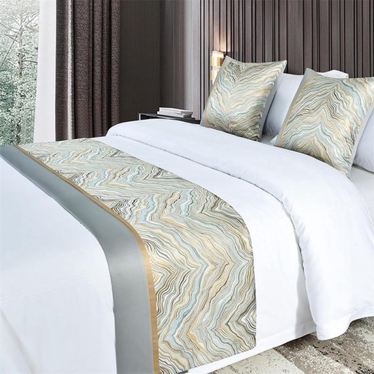 Bedspreien - Bedloper Dekentje - Slaapkamer Decoratie - Jacquard Splicing - 50 x 180cm - Goud