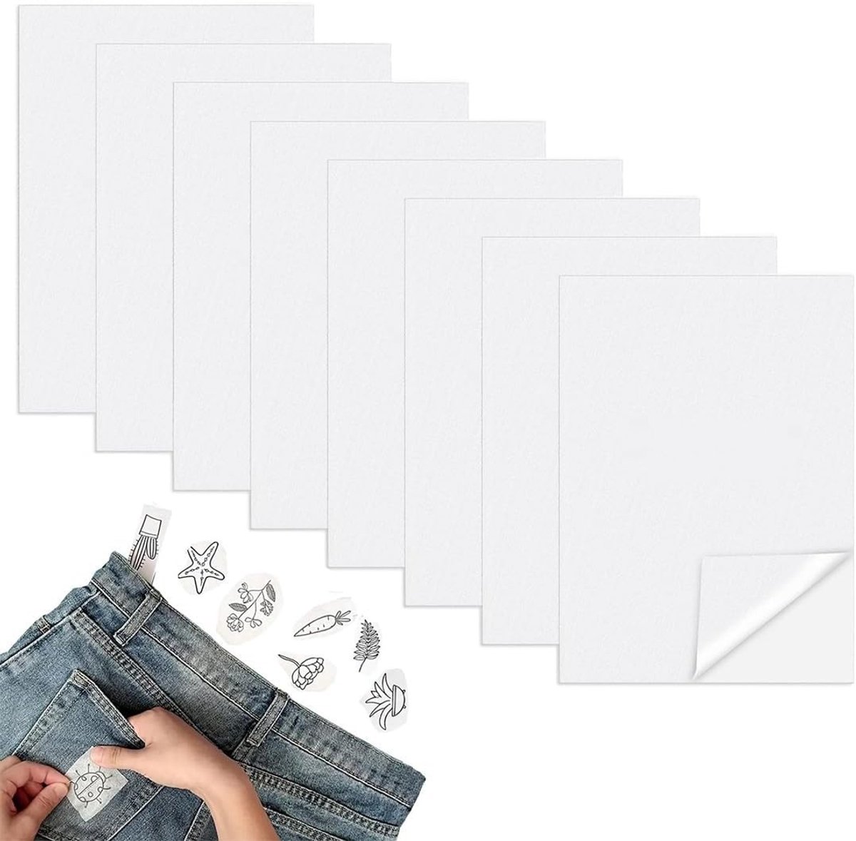8 Pack Wateroplosbaar Zelfklevend Borduurpapier A4 (29.7 x 21 cm) voor Handgeschilderde Borduurprojecten en Creatieve DIY Borduurtechnieken
