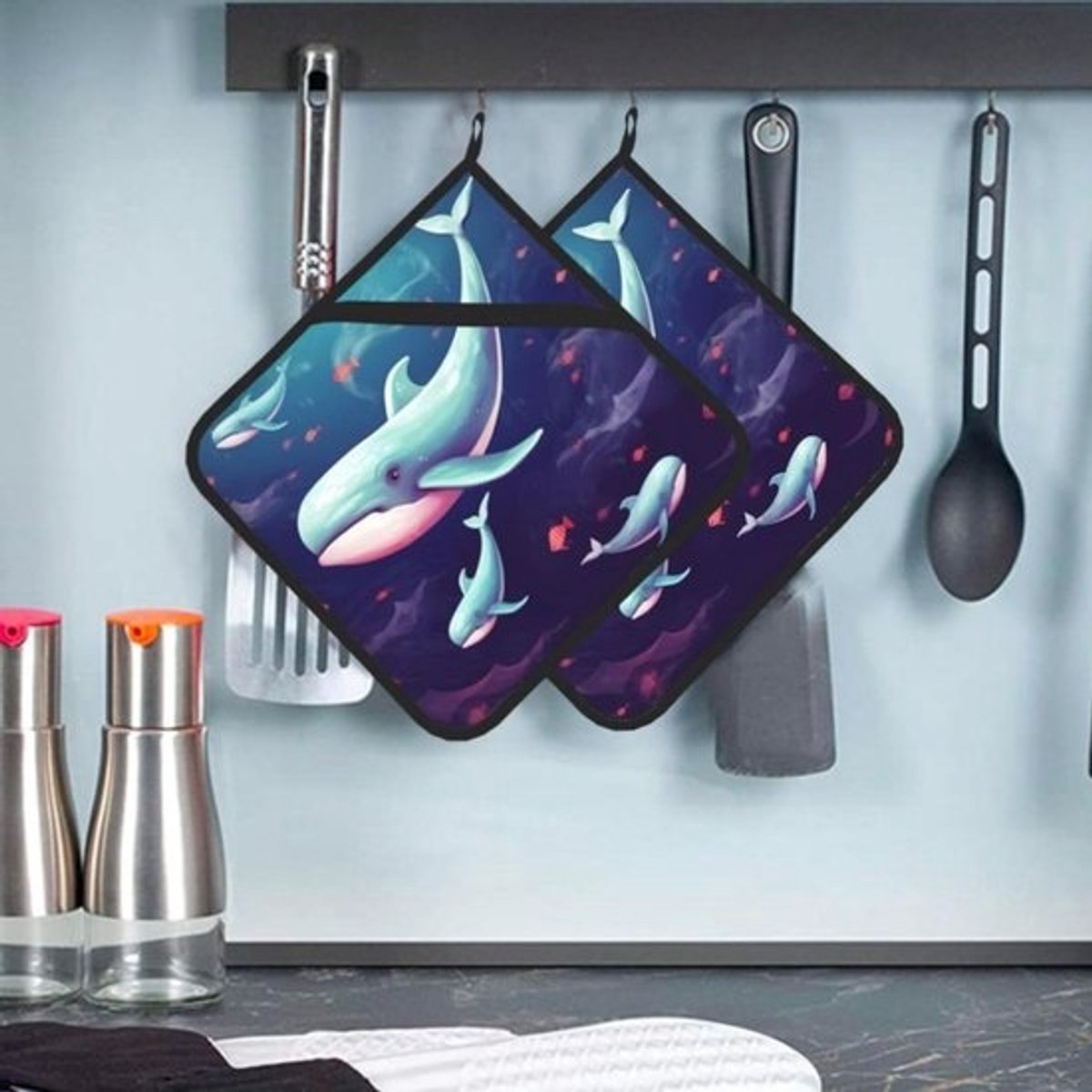 Pannenlappen met zak - Ovenwanten Onderzetter - Koken en Bakken - Hittebestendig Polyester - 8 x 8 inch - Zwart