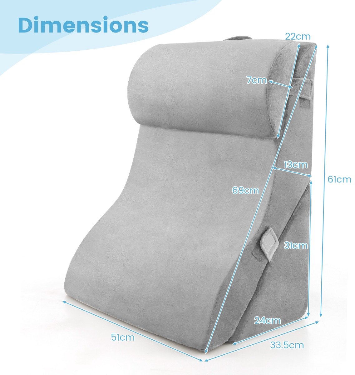 SureDeal® - Kussen - Leeskussen - Bed - Bank Delige Orthopedische - Rugpijn Grijs - 51x33,5x61 cm - Grijs