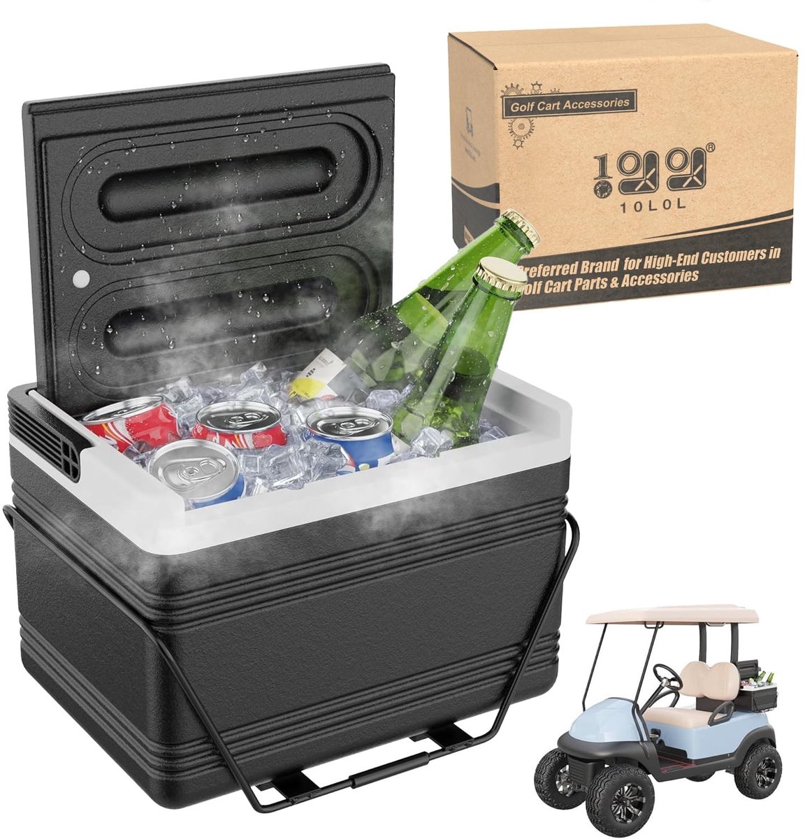 Golfkar Koelbox - 10L Capaciteit - Inclusief Montagebeugel - Zwart