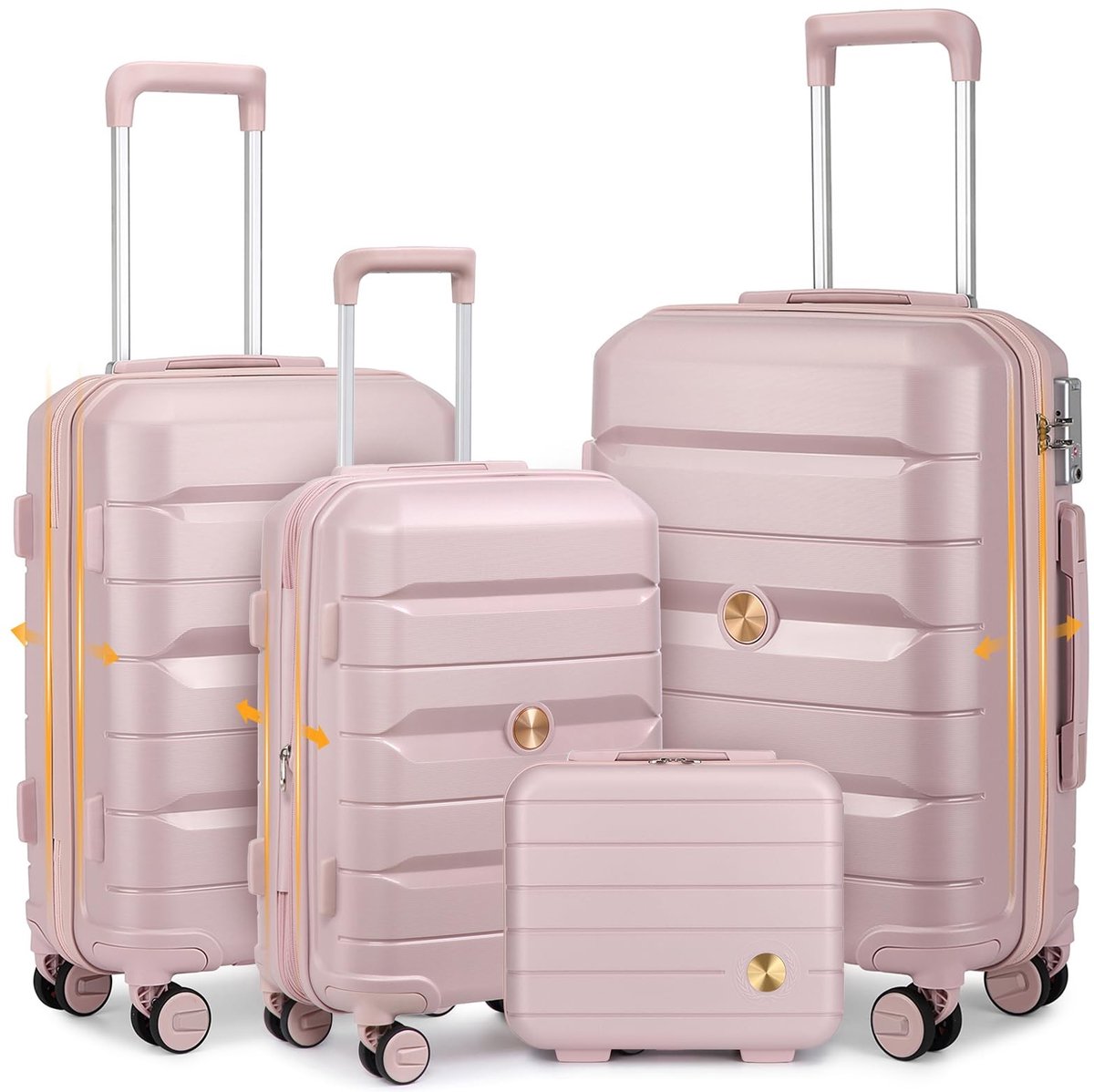 Kofferset 4-delig met Trolley en Beautycase - Hard Shell - Nude Roze