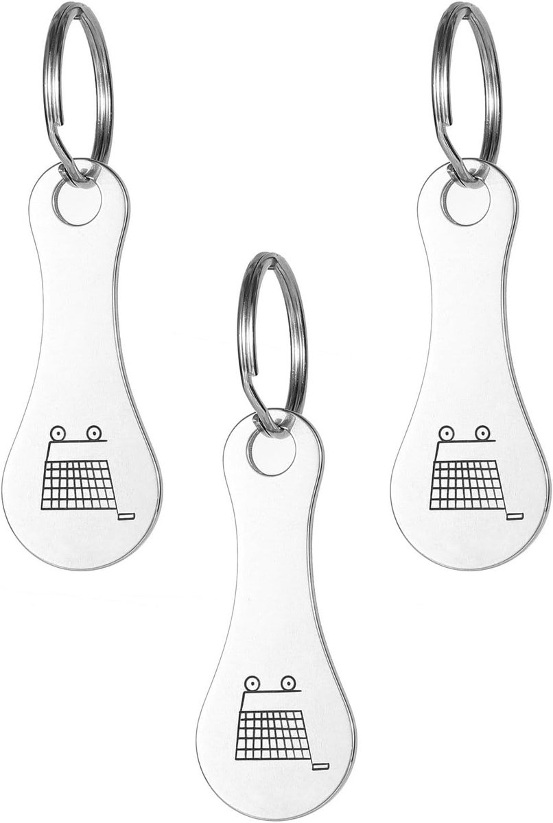 3-delige RVS winkelwagentje sleutelring met verwijderbare chip, handig gadget voor boodschappen en sleutelbeheer
