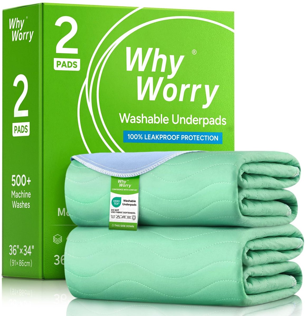 Wasbare Incontinentie Pads voor Volwassenen - 34x36 Inch - 2 Stuks Groen