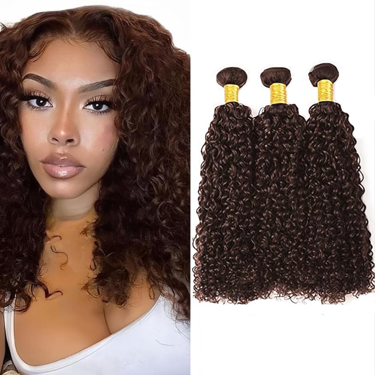 Haarextensions #4 Chocoladebruin - Krullend - 100g/Bundle