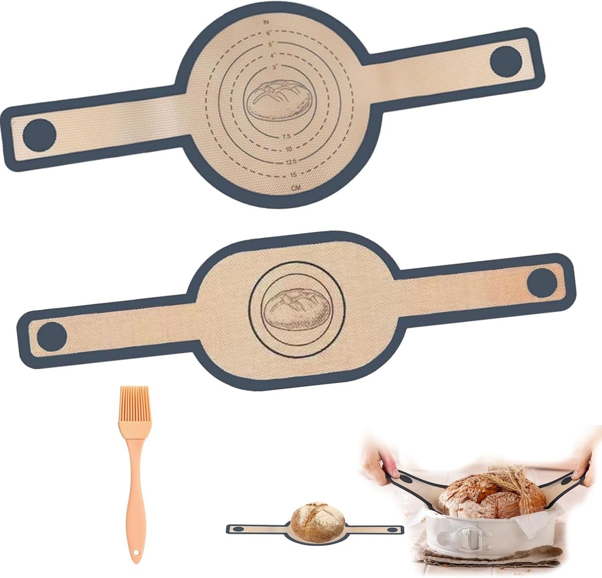 Siliconen Bakmat Set van 2 voor Brood en Pizza, Herbruikbare Antikleefmat met Lange Handvatten en Warmtebestendigheid, Ideaal voor Oven en Deegbewerking