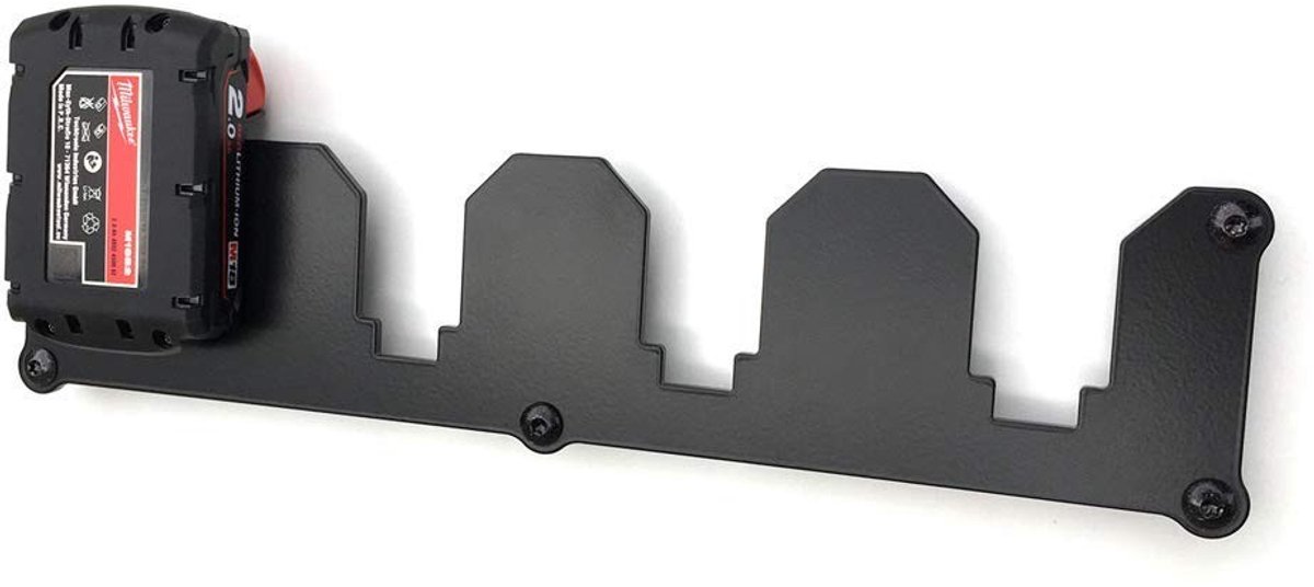 Batterijhouder - Voor 4 Milwaukee 18V Batterijen - Zwart