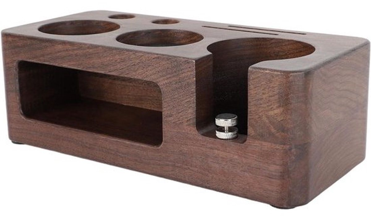 Koffie Tamper Station - Houten Basis - Koffie Bereiden - Stabiele Plaatsing - 17 x 17 x 12 cm - Houtkleur