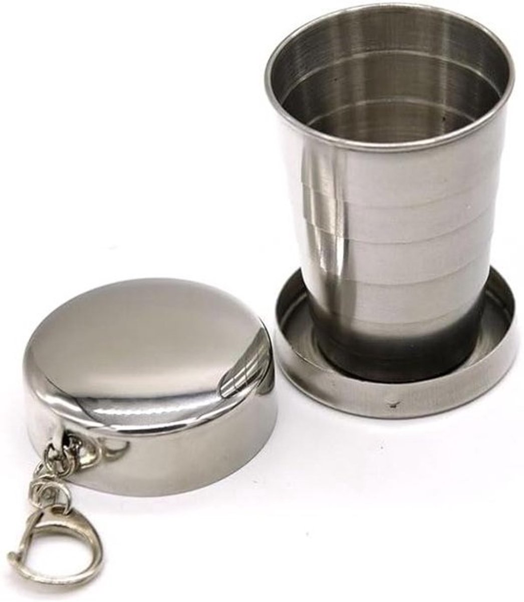 Opvouwbare RVS Cup - Telescopische Beker - Kamperen en Reizen - Intrekbaar Ontwerp - 75 ML - Zilver