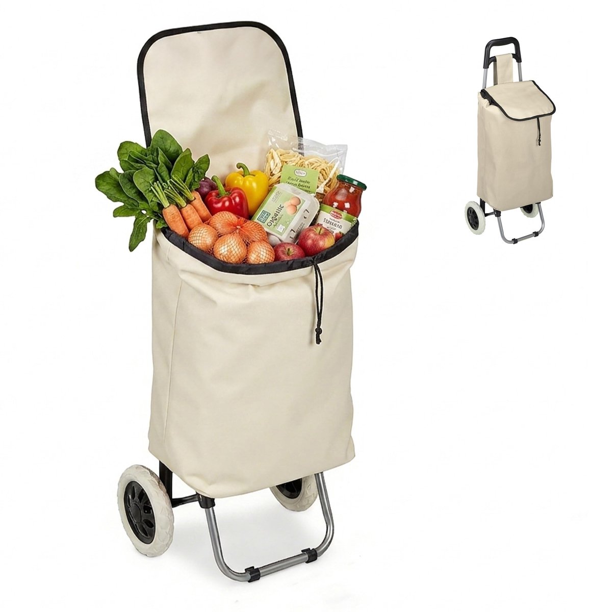 Vouwbare boodschappentrolley met afneembare tas - 28 L - beige