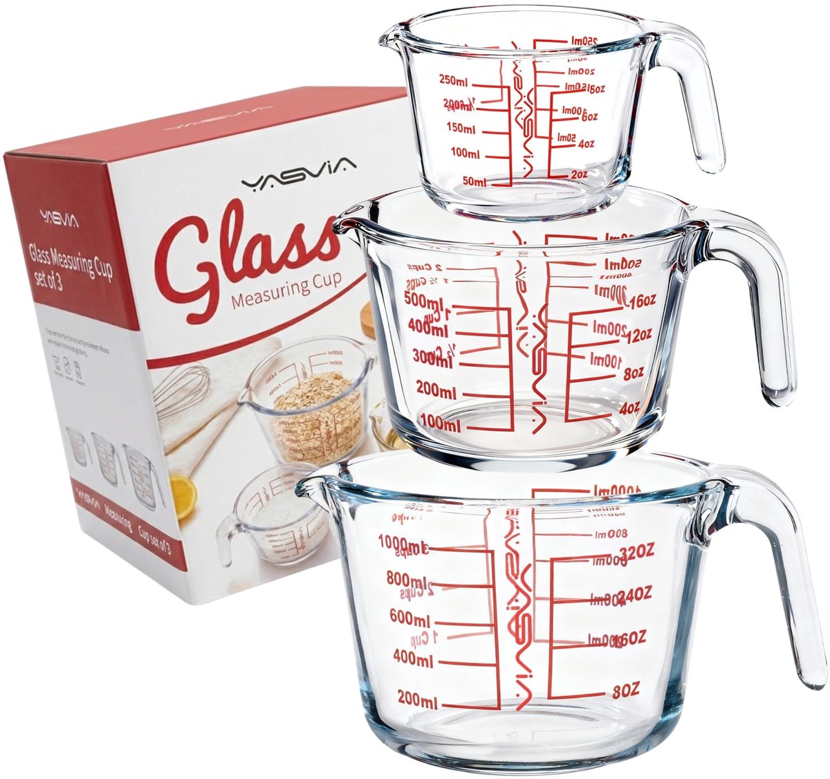 Maatbeker Set van 3 - Borosilicaatglas 250ml, 500ml en 1000ml