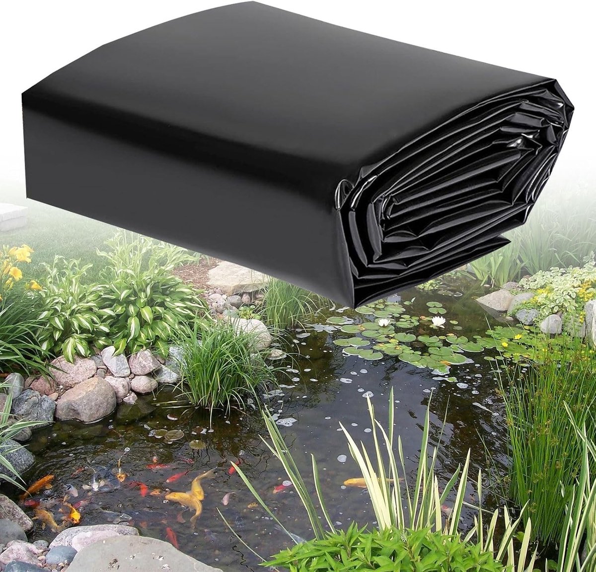 Pond Liner 2m x 2m voor Tuinvijvers, Waterpartijen en Fonteinen - Duurzame HDPE Vijverfolie, Zwart, Waterdicht en Geschikt voor Vissen