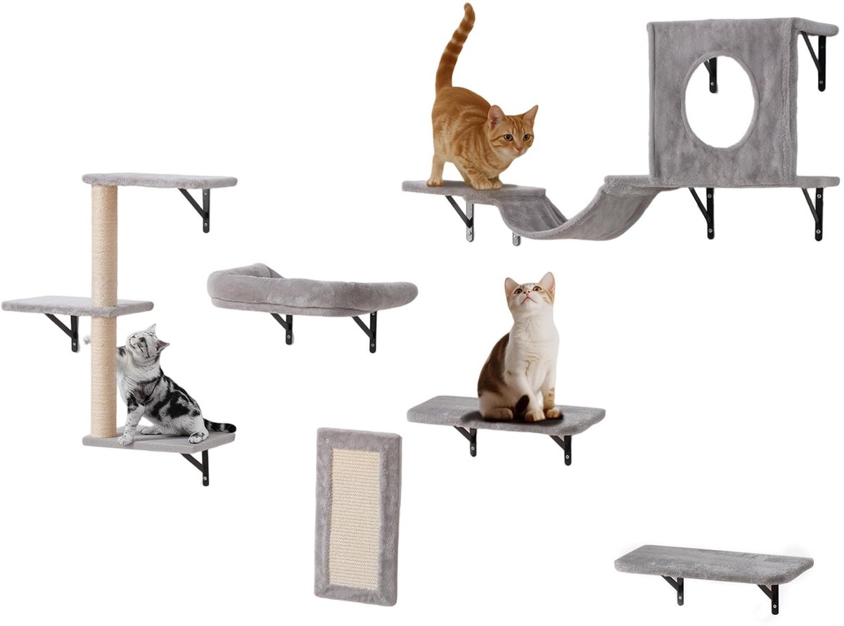 Kattenwandplank met Hammock en Springborden - Set van 6