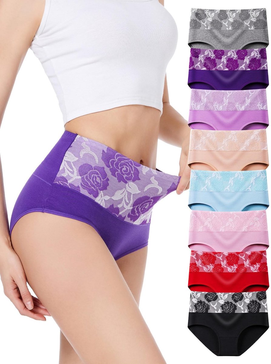 Dames Ondergoed Set - Hoog Taille - Katoen - Multikleur - 8 Stuks