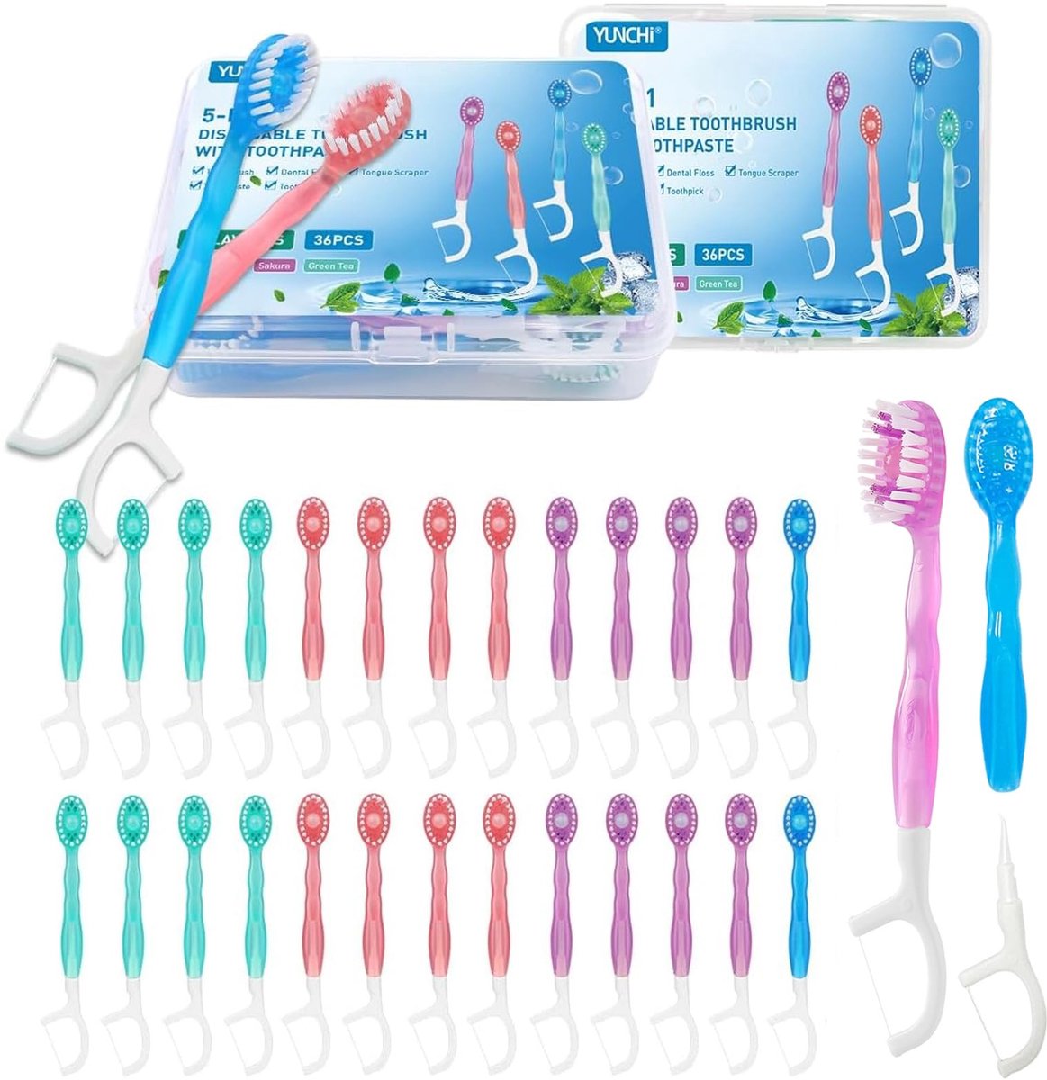 Mini Tandenborstel 5-in-1 met Tandpasta en Tongschraper - 72 Stuks