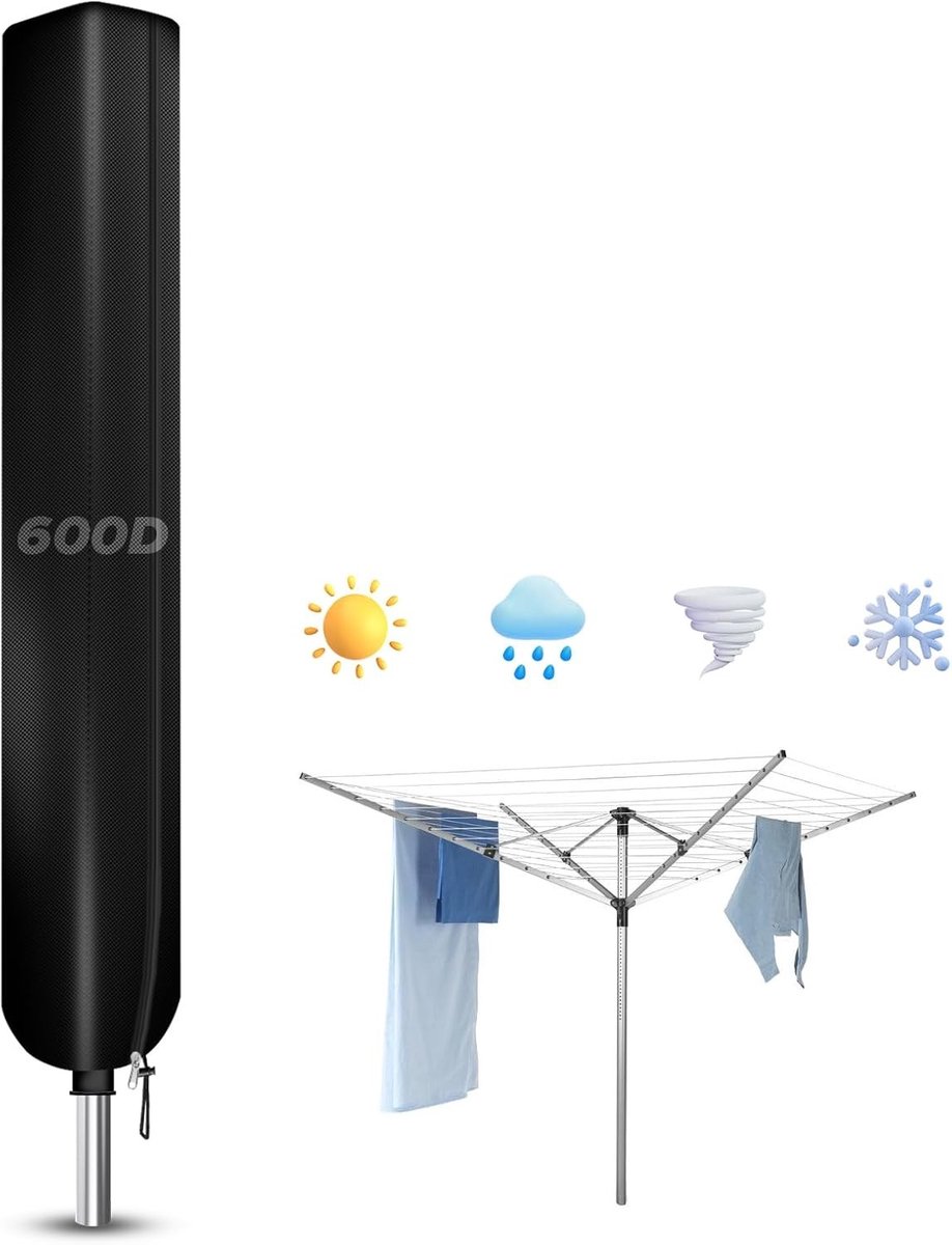 Droogmolen Beschermhoes van 600D Oxford Stof, 180 x 18 x 18 cm, Waterdicht, UV-bestendig en Met Opbergtas, Ideaal voor Wasmachines en Droogapparatuur
