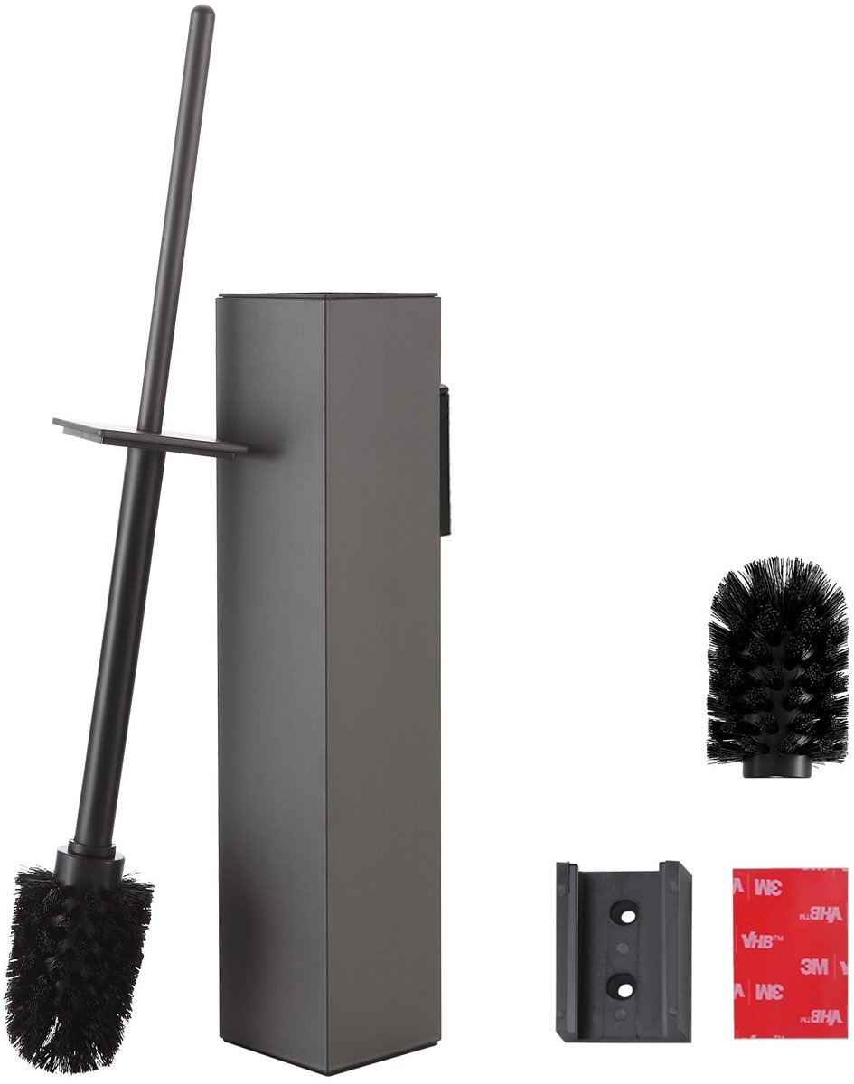 Toiletborstel met wandhouder - Grijs - 47 cm