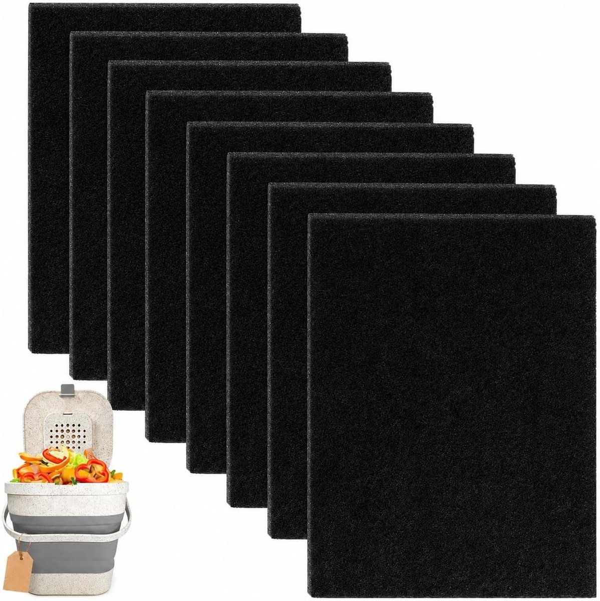 Set van 12 Actieve Koolstoffilters voor Afvalbakken - Vervangingsfilters voor Compost- en Organisch Afval, 95 x 70 x 5 mm