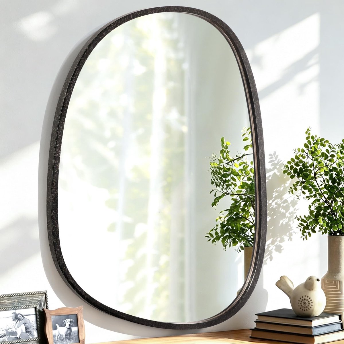 Asymmetrische Wandspiegel - Ovalen Houten Frame in Donker Goud