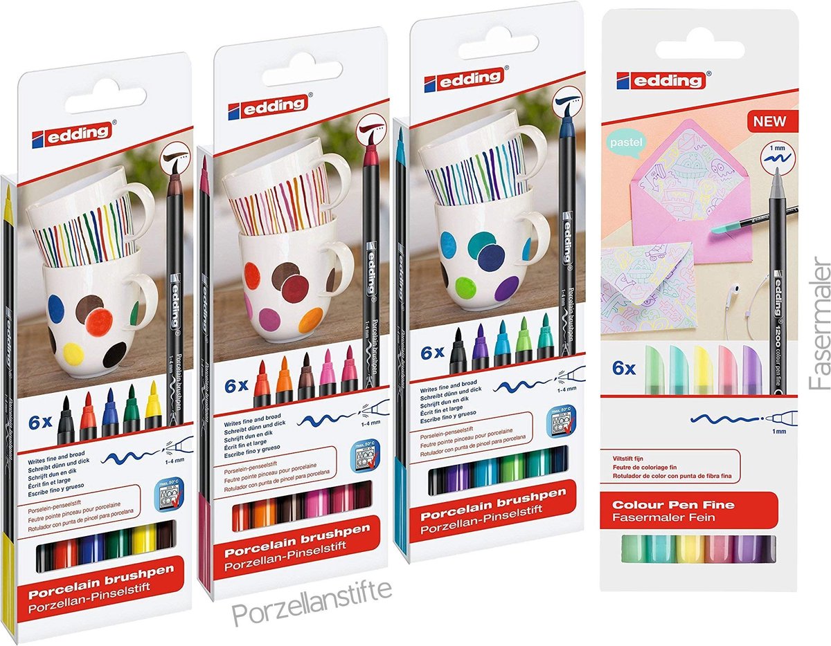 Porselein Brush Pens Set - 24 Stuks, Multikleur