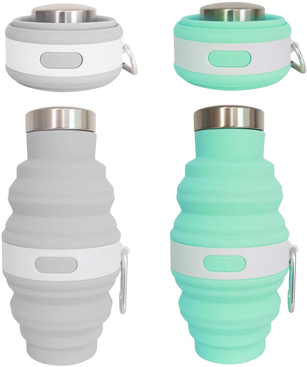 Vouwbare Drinkfles - 475 ml - BPA-vrij en Lekvrij - Blauw/Grijs, Set van 2