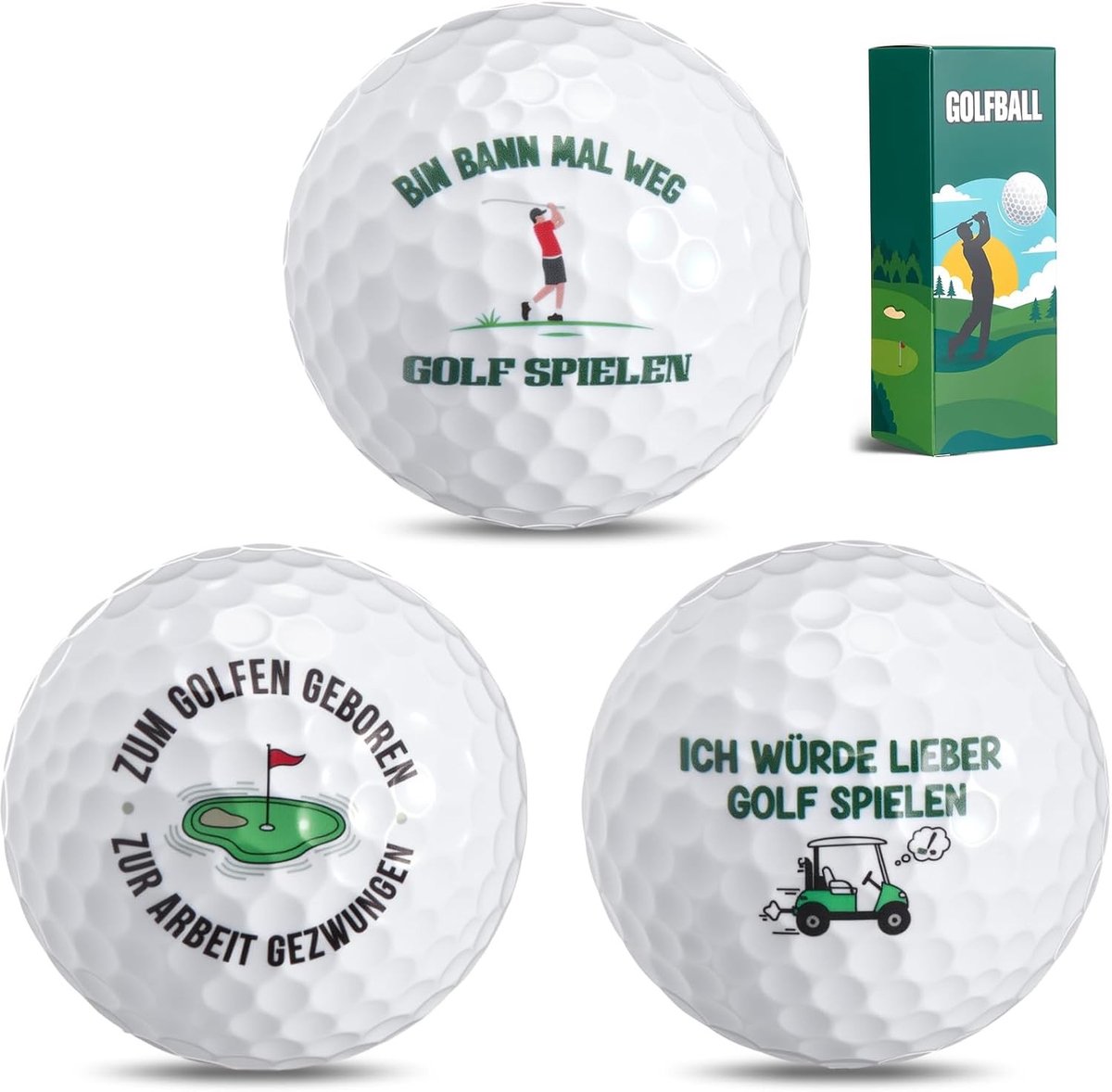 3-Pack Grappige Golfballen in Cadeaubox - Origineel Cadeau voor Verjaardagen, Vaderdag en Kerst - Perfect voor Golfers, Vrienden en Familie