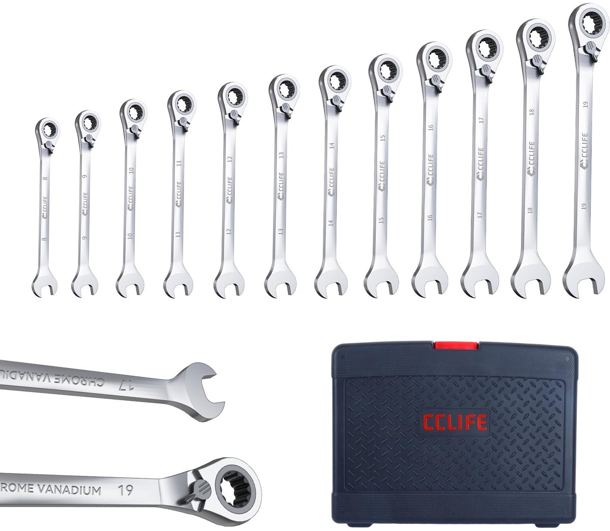 7-Delige Omkeerbare Ratelsleutel Set - 8-19 mm