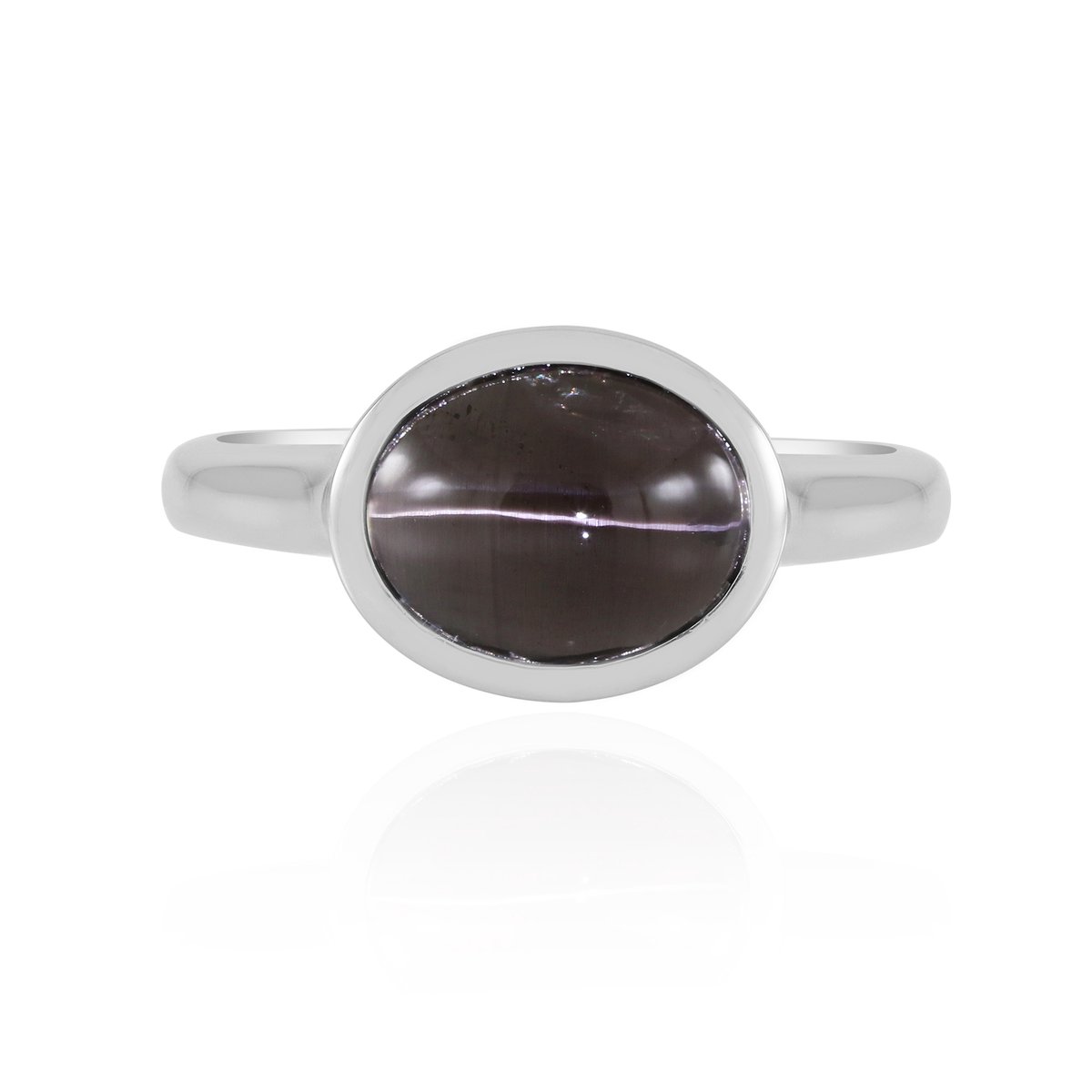 Cavill - Zilveren Ring - 925 Sterling Zilver Geplatineerd - Kattenoog Sillimaniet 2,745 Ct - Ovale Cabochon - Verstelbaar - Elegante Edelstenen Ring