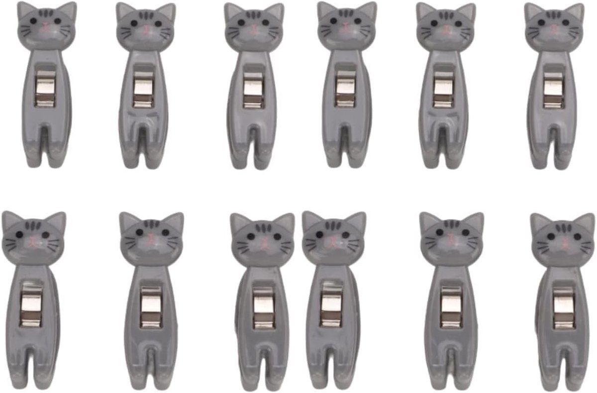 Schattige katten mini wasknijpers - 12 stuks, multifunctionele clips voor kleding en knutselen, met metalen veer en cartoonontwerp