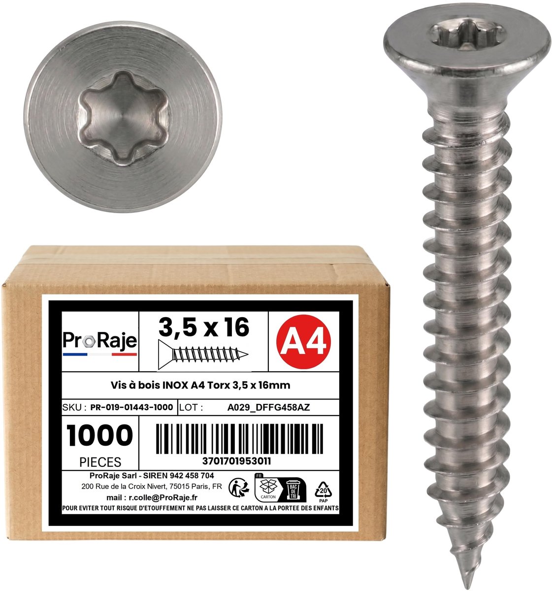 Houtschroeven A4 - 3.5 x 16 mm - 1000 Stuks