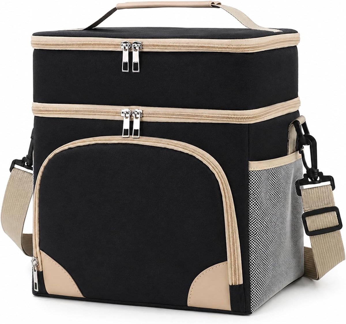 Thermische Tas voor Voedsel met 2 Compartimenten - Ideaal voor Lunch, Fruit, Dranken en Picknicks - Zwart en Draagbaar