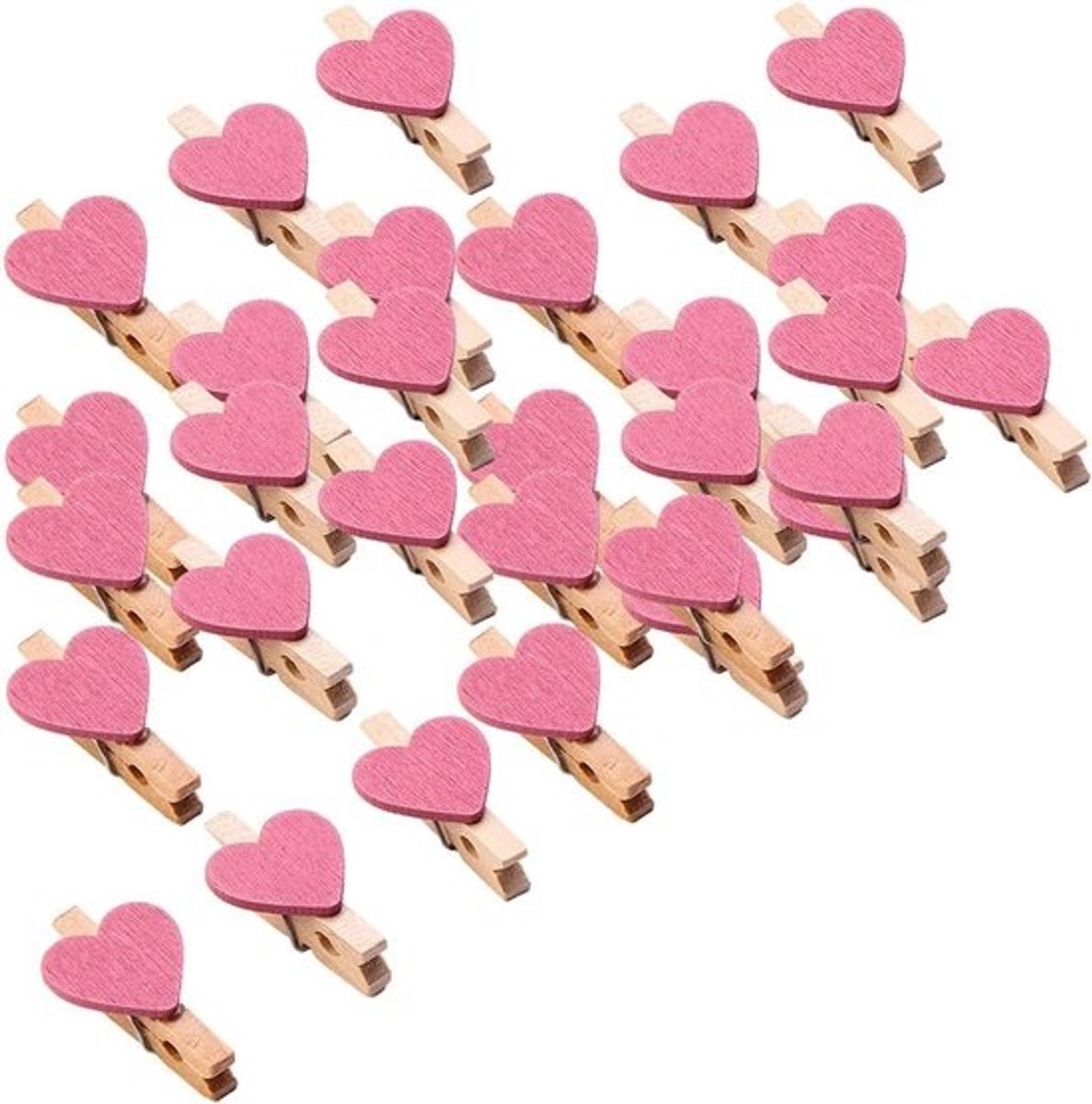Mini fotoclips - Houten knijpers - Decoratie ophangen - Hartvormig design - 30 stuks - Roze