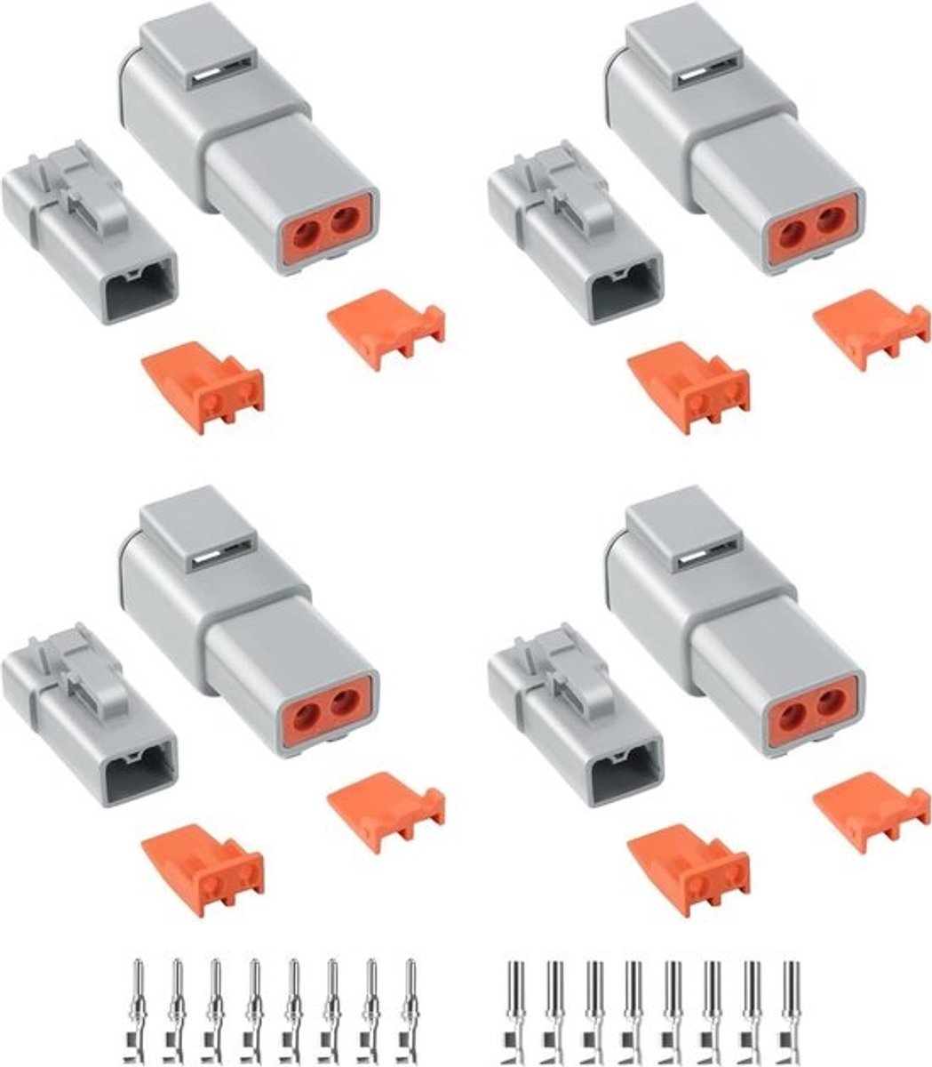 Waterdichte Connectoren Kit - 2-Pins Stekkers - Elektrische Verbindingen - IP67 Waterdicht - 12 AWG - Grijs