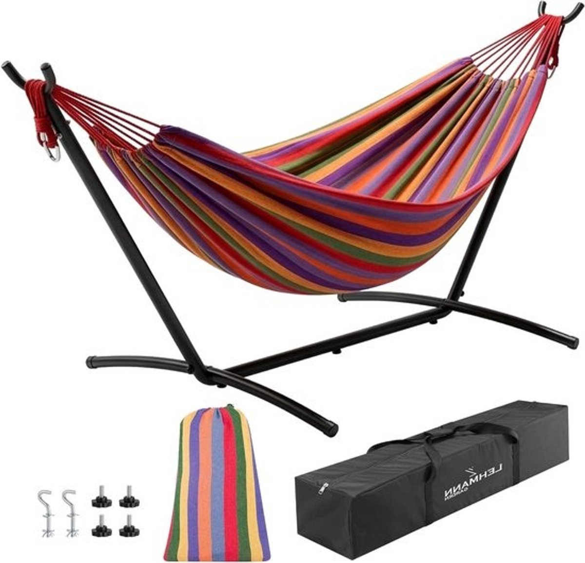 Hangmat met frame - Dubbele hangmat Camping hangmat - Ontspannen in de tuin - 6-voudig in hoogte verstelbaar
