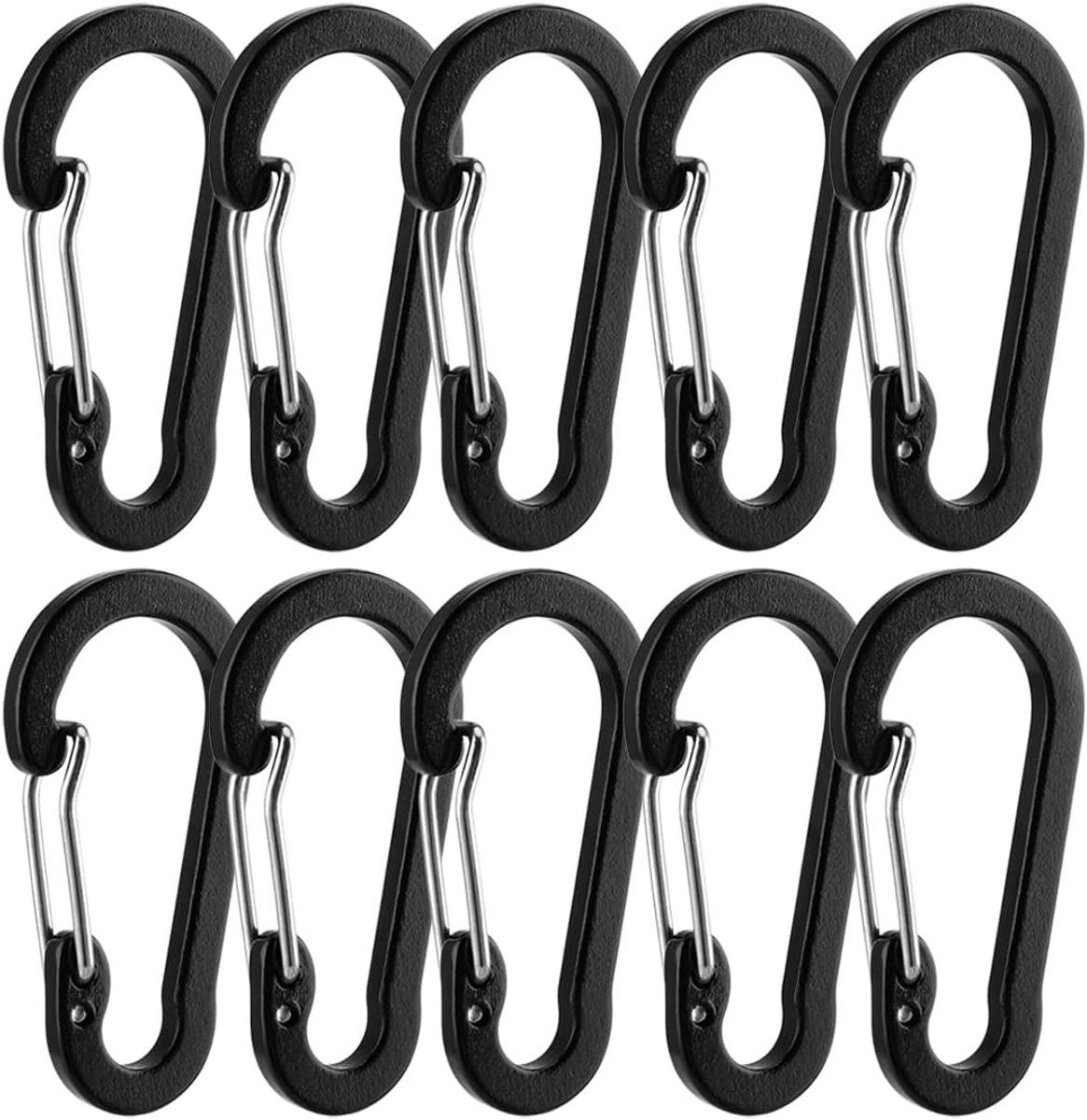 Set van 10 Professionele Kwaliteit Aluminium Carabiners met D-Ring voor Kamperen, Fitness en Vissen - 50mm Zwart