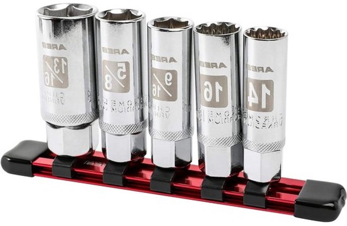 Bougiesleutel Set - Dopsleutel Set - Motoronderhoud - Magnetisch - 5-delig - Zilver