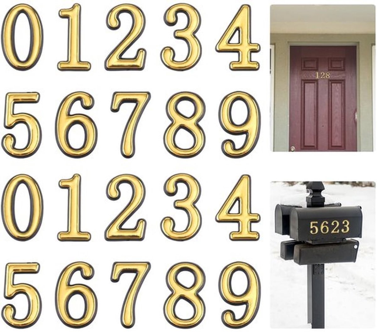 20 stuks 5 cm brievenbusnummers voor buiten, 0-9 gouden brievenbusnummers zelfklevende deuradresnummers stickers voor brievenbus appartementenhuis kamer kantoor prullenbakken