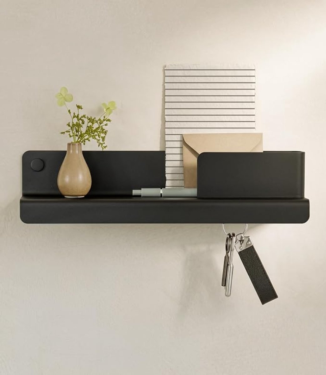 Sleutelrekje Holmsen - Minimalistisch wandmeubel met opbergvak en haak, metaal, Zwart- Designed in Berlin