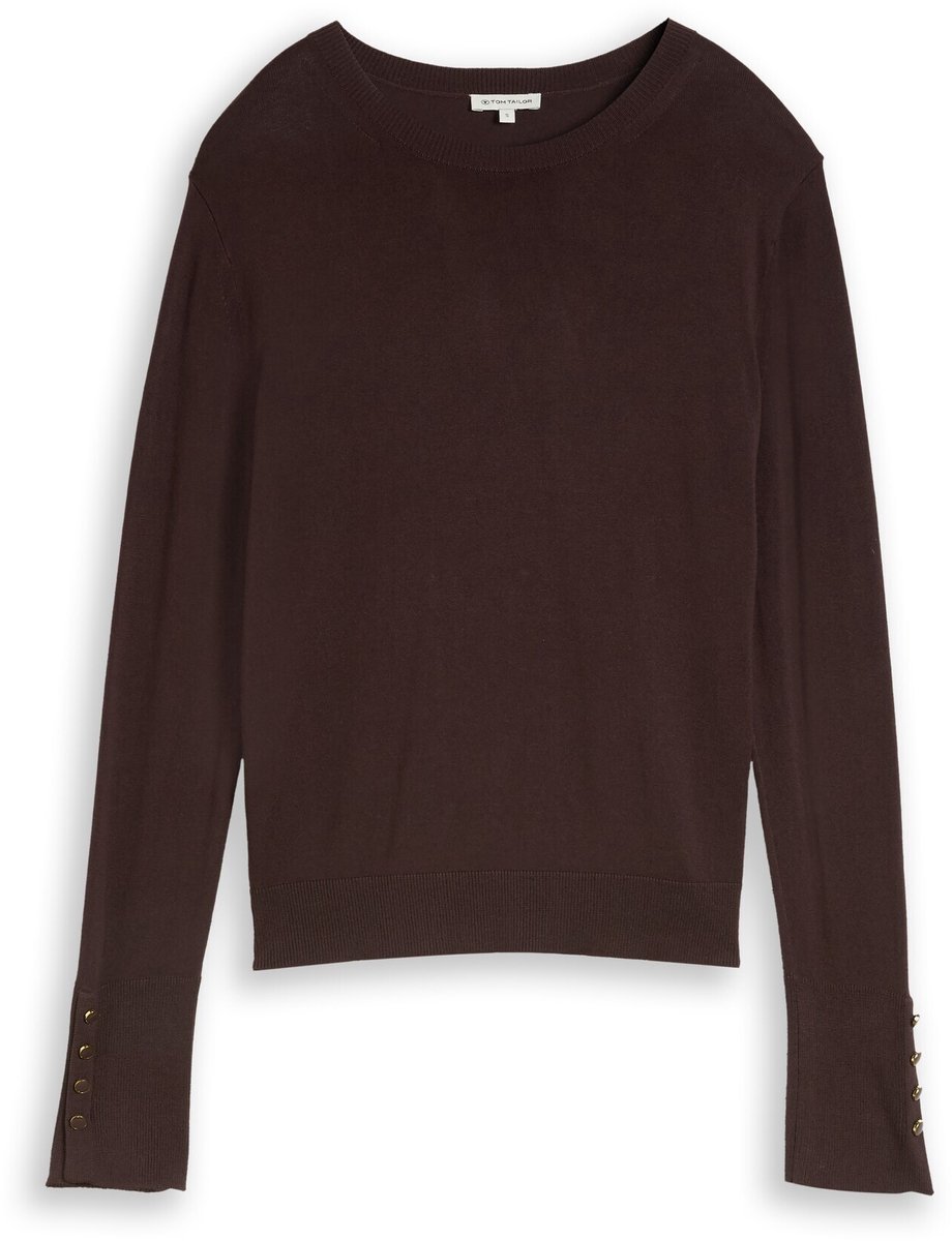 Tom Tailor - Gebreide trui met knoopdetails - Maat XS - java dark brown
