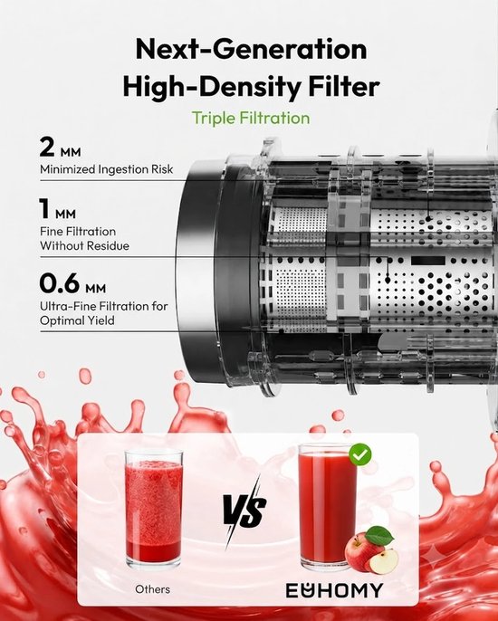 Slowjuicer 220W - 135 mm XXL Vulopening - 1,8L Sapcontainer - Stil <60 dB - Triple Filtersysteem — afbeelding 3