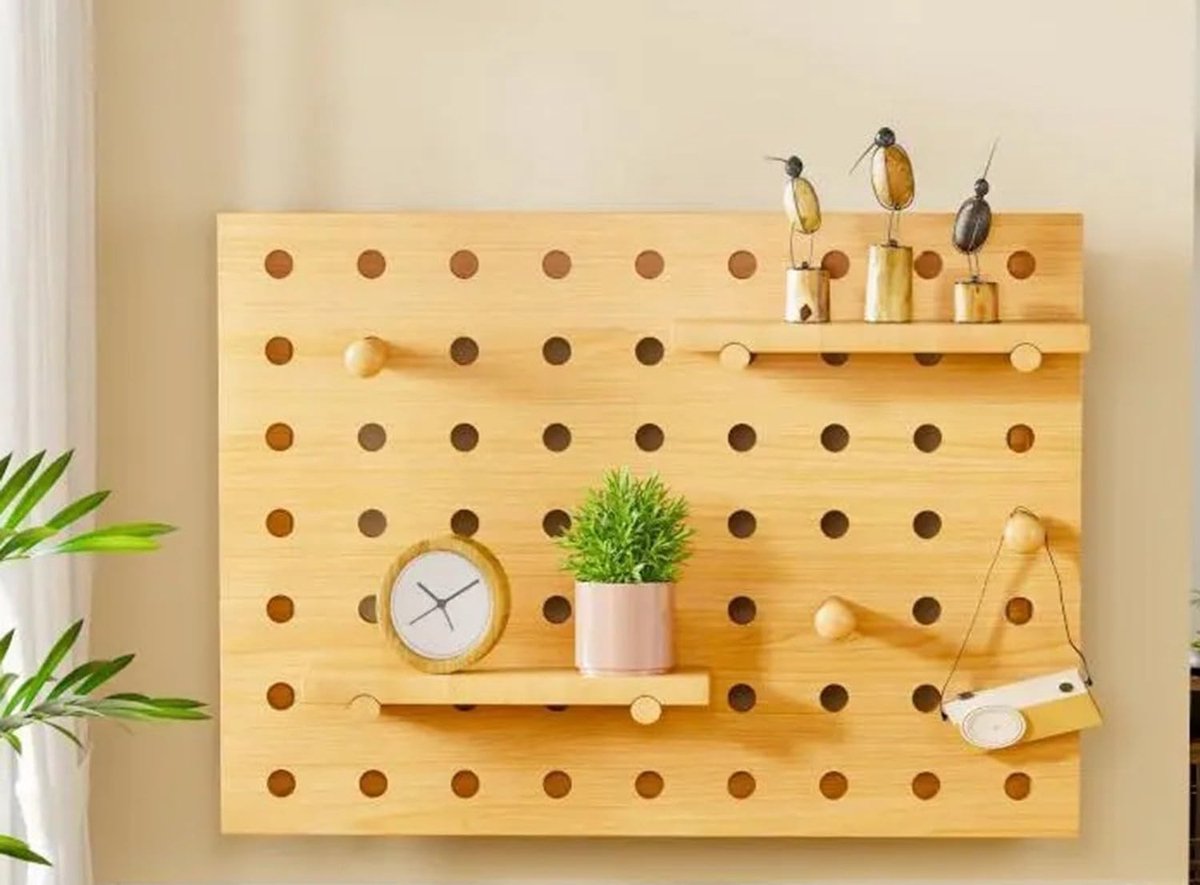 Decoratieve opbergplank voor meterkast - Hout met perforaties - 60 x 40 cm