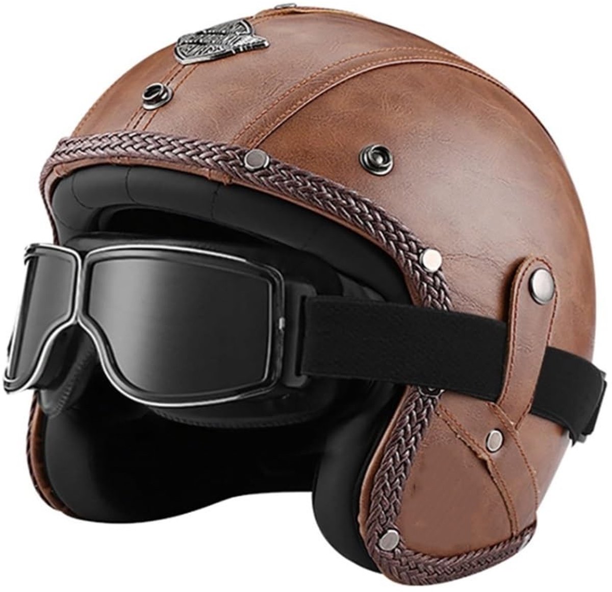 Retro Motorhelm - Open Gezicht Vintage - Bruin - XXL