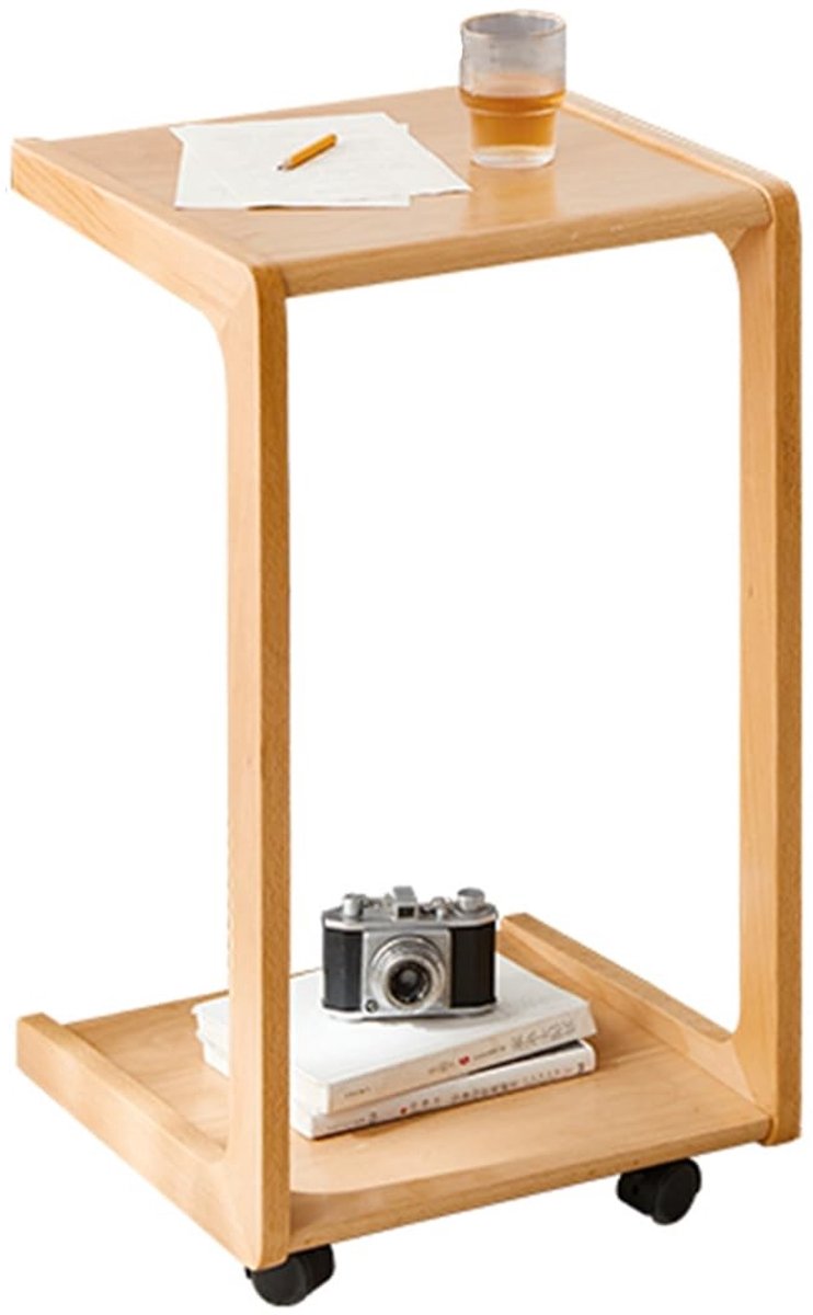 C-vormige Bijzettafel op Wielen - Hout - 39,5 x 36 x 67 cm