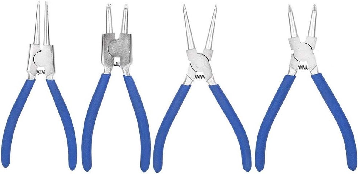 Set van 4 Locking Spring Pliers voor Binnen- en Buitencirclips - Professionele Recht en Gebogen Circlip Tang met Draagtas voor Automatische Gereedschappen en Maaiers