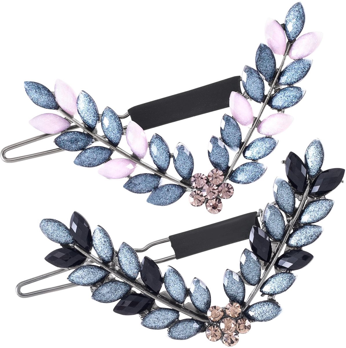 V-vormige haarclips - Set van 2 met rhinestones