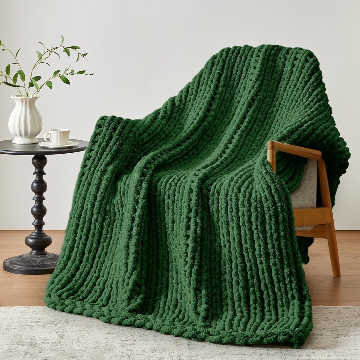 Chunky Knit Dekentje 105 x 127 cm - Handgemaakt Chenille Garens