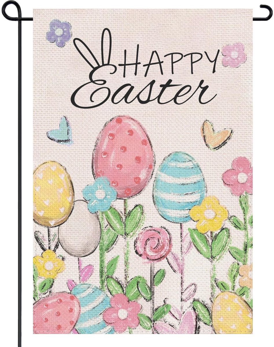 Happy Easter Tuinvlag 30 x 45 cm - Dubbelzijdig met Bloemen