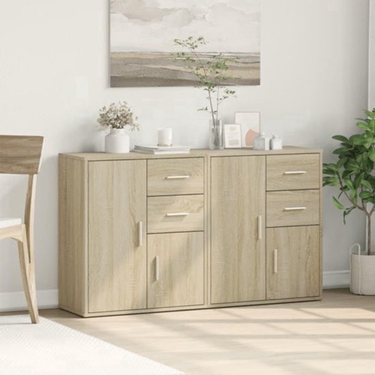 Sideboard – Kast – Opbergkast – Dressoir – Bergkast – Sonoma Eik – Set Van 2 – 60x31x70 cm – Geassembleerd Hout