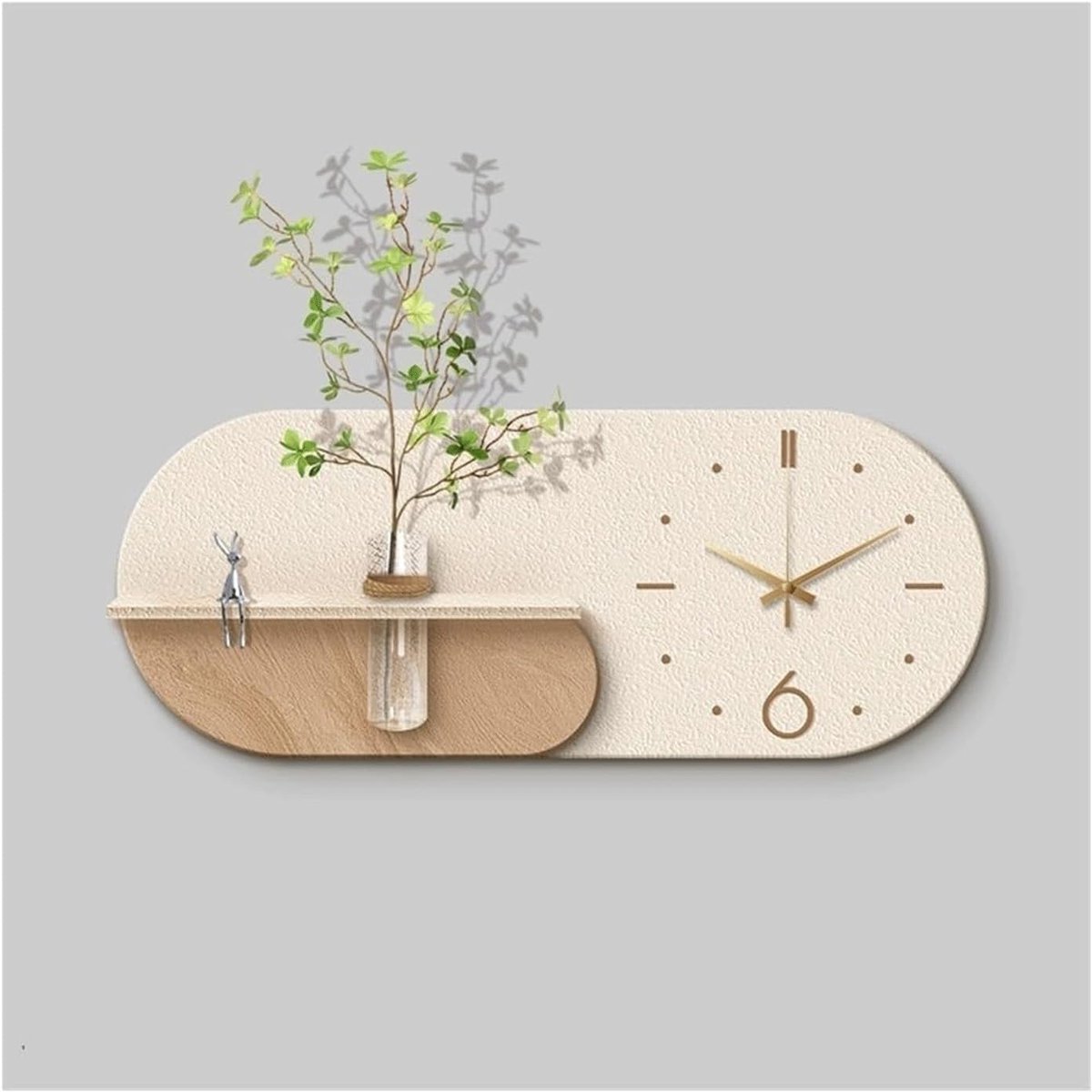 Wandklok met vaas - Decoratieve klok in zandsteen - 60x24 cm - Bruin